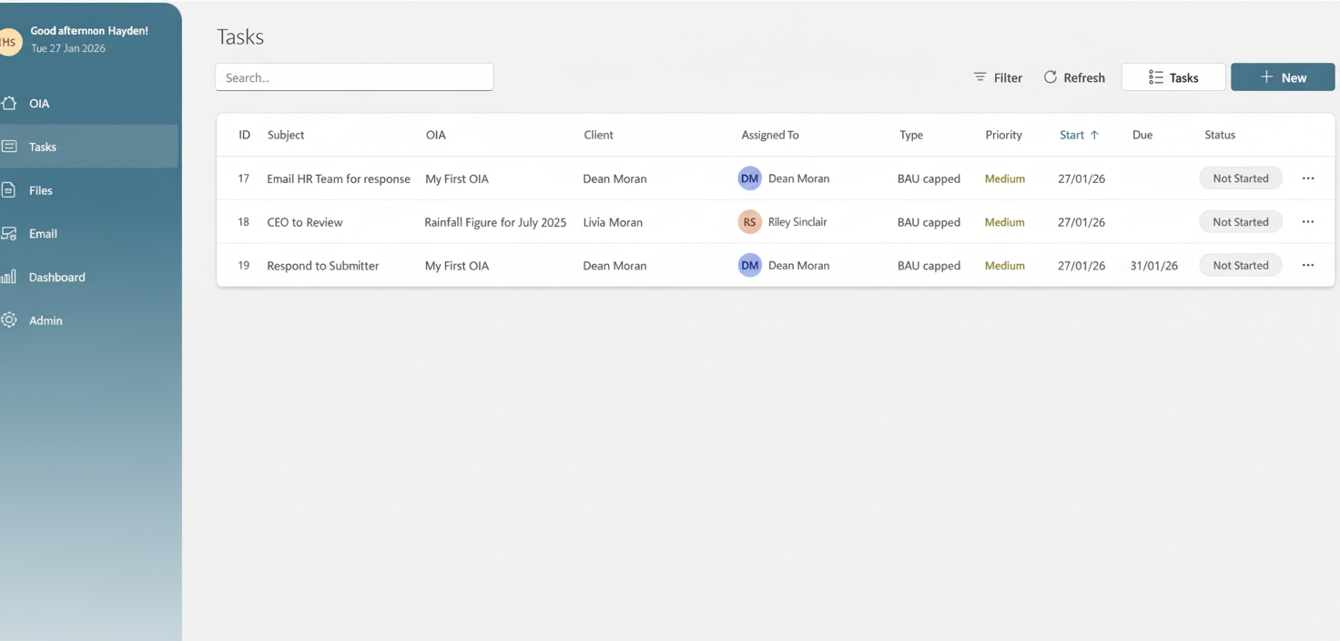 Oa Task Management OIA Manager - Official Information Request Management